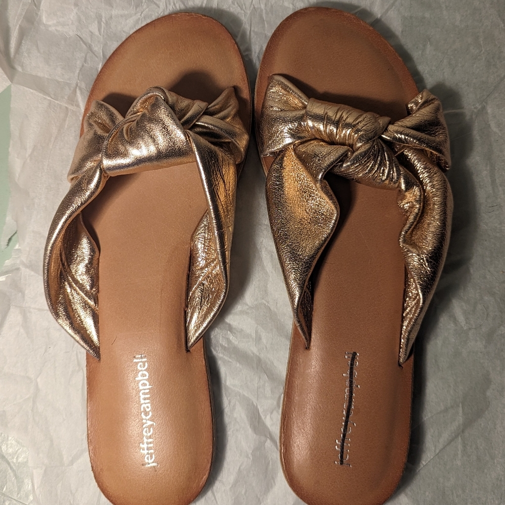 NWOT Jeffrey Campbell gold metallic knotted leather sandals size 7